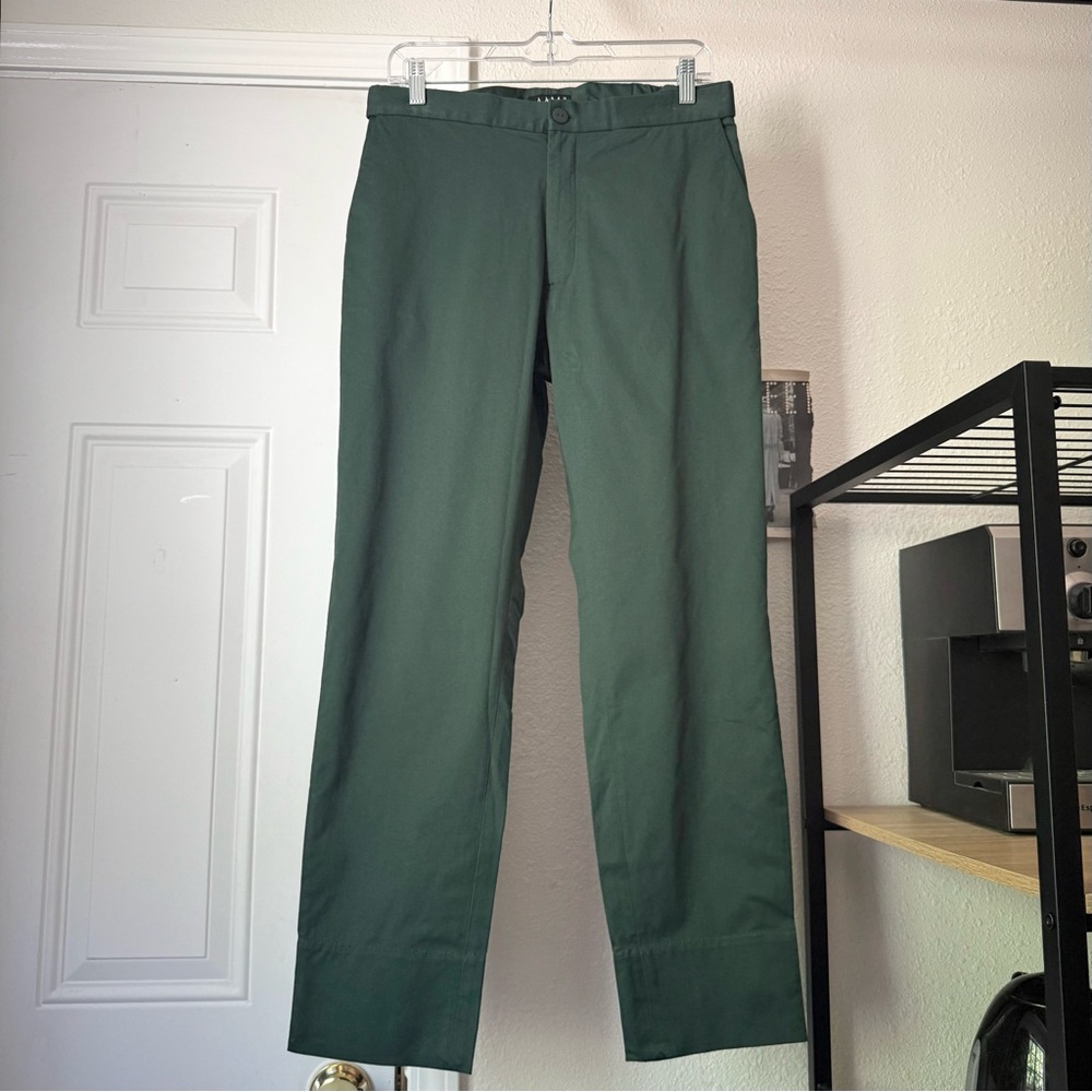 AAM emerald green cotton blend elastic waist slim straight leg cropped pants